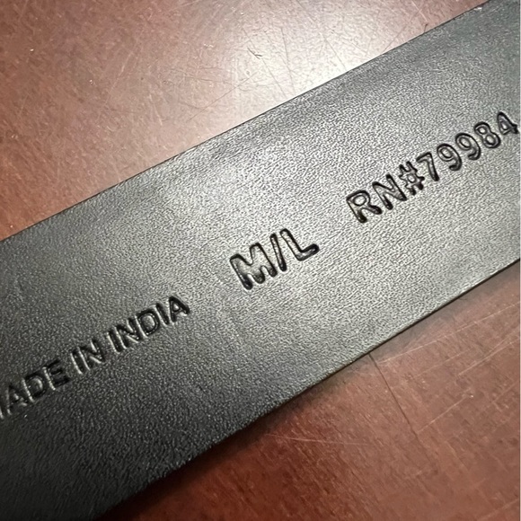 Chico’s black leather statement belt adjustable bold ornate buckle M/L EUC - Picture 11 of 12